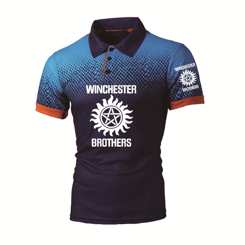 

Men's Polos Trend Mens Short Sleeve Winchester Brothers Printing Gradient High Quality Cotton ShirtMen's Men'sMen's, 03