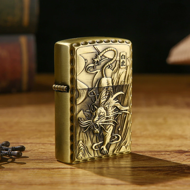 Retro Kerosene Lighter Creative Relief Four Great Beasts Lighters Blue Dragon White Tiger Zhuque Xuanwu Torch W260202