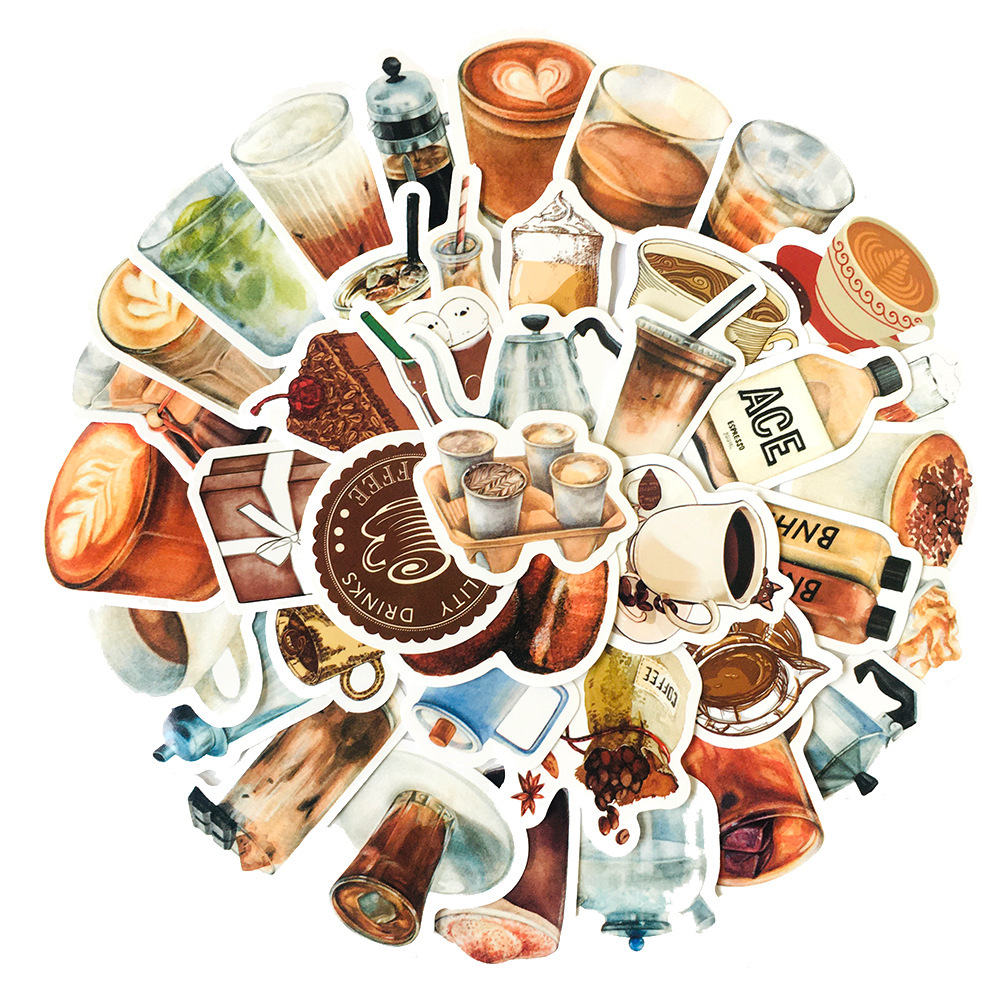 5Set=200Pcs Coffee Mushroom Baking Packaging Stickers Luggage Notebook Cosmetics Lipstick Stickers