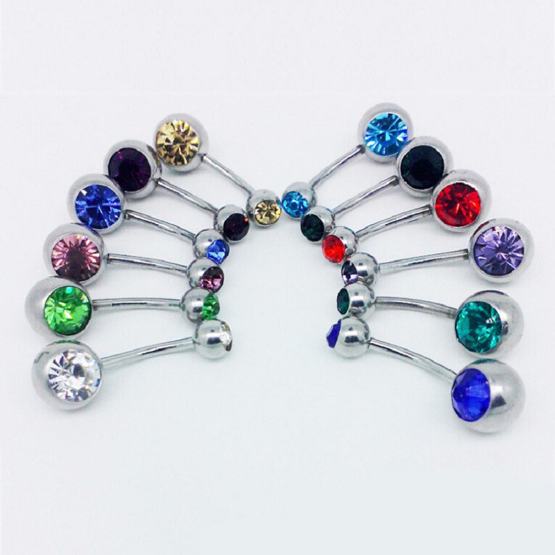 316L Stainless Steel Belly Button Rings Body Poercing Navel Rings Soild Titanium with Two Austrian Crystal Jewels Wholesale Price