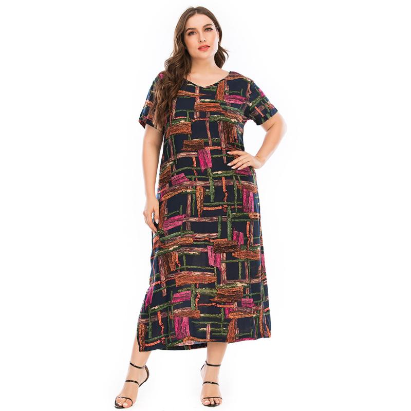 Plus Size Dresses European Style Women Summer Casual Loose Print A-line Maxi Dress Vintage Short Sleeve Sexy V-neck Split Long 5xl, Black
Plus Size Dresses European Style Women Summer Casual Loose Print A-line Maxi Dress Vintage Short Sleeve Sexy V-neck Split Long 5xl, Black