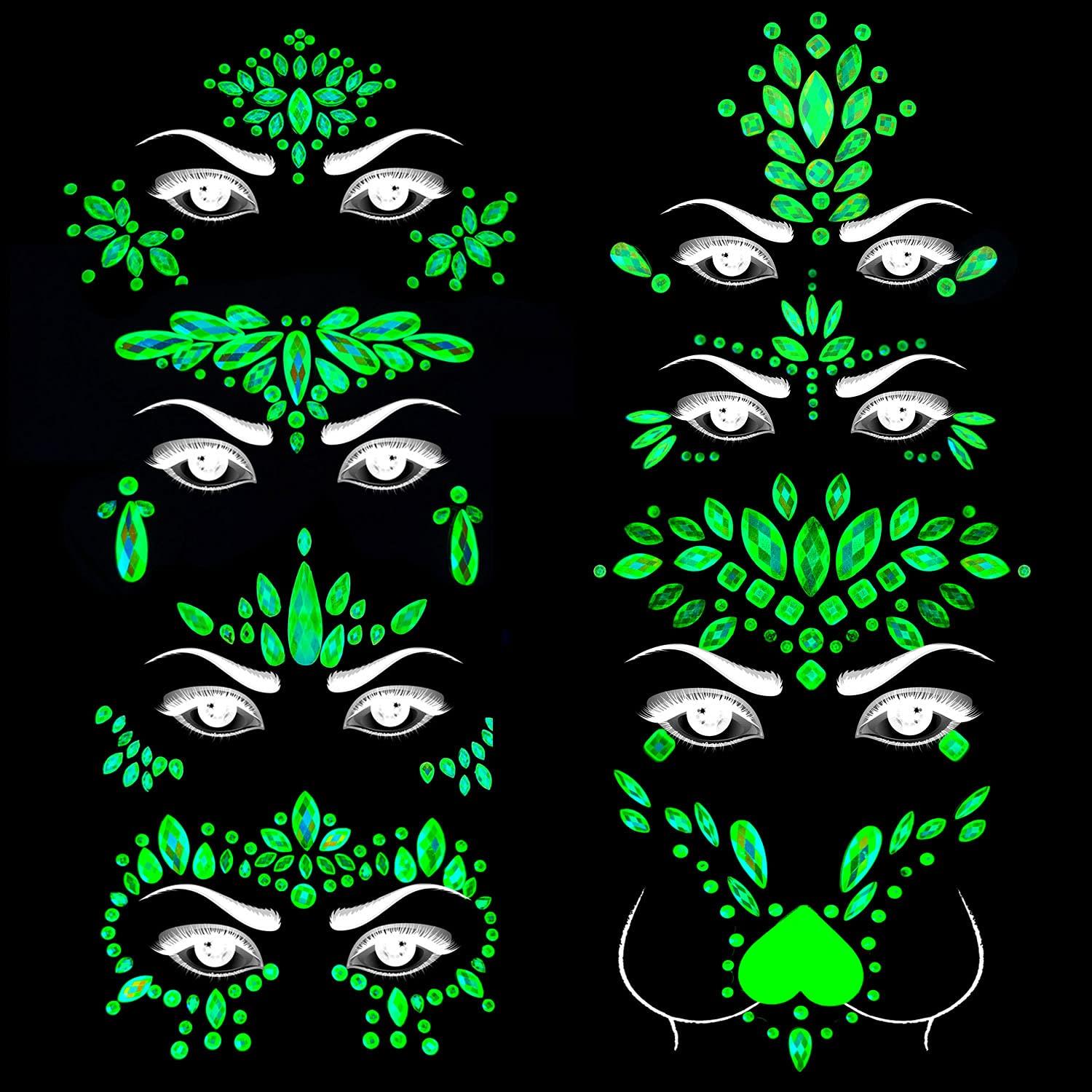 

Temporary Tattoos Meredmore 8sets Noctilucent Face Gems Body Stickers Glow In The Dark Luminous Jewels Fluorescent Tattoo Crystals Rh amCGU