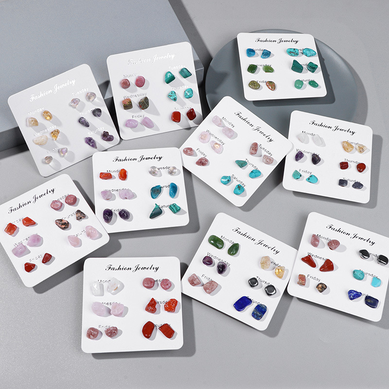6Pairs/Set Fashion Women Raw natural Crystal Stone Stud Earrings Set Girl Rose Quartz Jades Jaspers Earrings
6Pairs/Set Fashion Women Raw natural Crystal Stone Stud Earrings Set Girl Rose Quartz Jades Jaspers Earrings