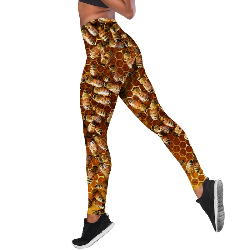 Women Leggings Beautiful Bee Printed High Waist Elasticity Legging 3D Animal Fitness Pant for Female Jogging Pants W220617