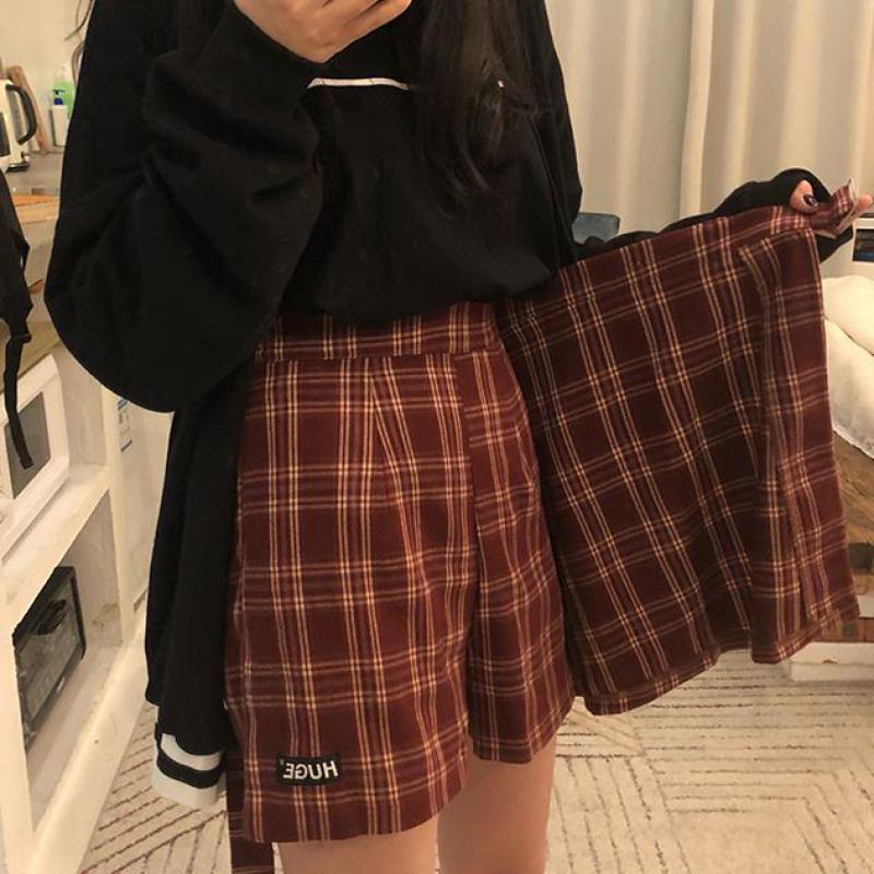 Casual Basic Fashion All Match Plaid Vintage Irregular High Waist College Wind Female Women Mini Skirts 220317
