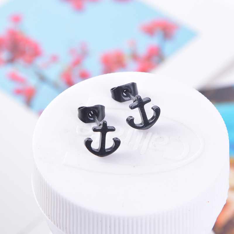 Hip Hop Vertical Middle Finger Stud For Women Men Punk Stainless Steel anchor Earrings Piercing Rings Party Fashion Jewelry gift 1