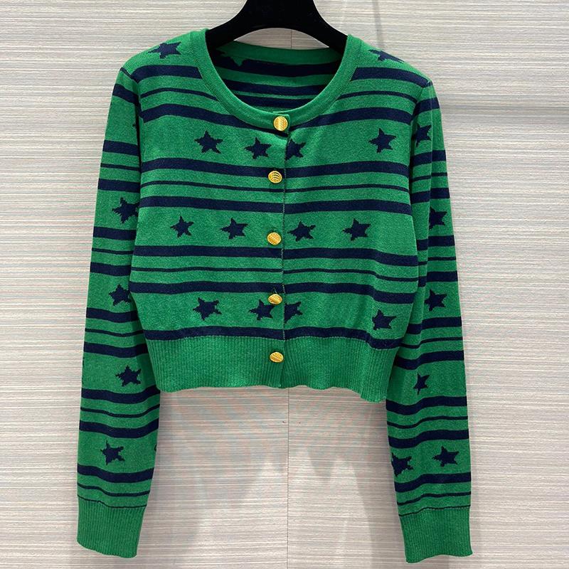 Women' Knits & Tees Fashion Green Stars Stripes Cardigan For Women High End Quality O-Neck Long Sleeve Knit Short Tops Ladies 2022Women, As pic
Women' Knits & Tees Fashion Green Stars Stripes Cardigan For Women High End Quality O-Neck Long Sleeve Knit Short Tops Ladies 2022Women, As pic
