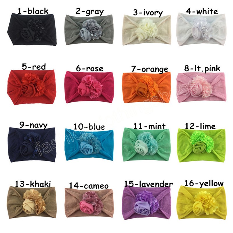 Fashion Baby Girls Chiffon Flower Knit Headband Infant Nylon Wide Hairband Kids Rose Headwear Newborn Birthday Gifts Photo Props