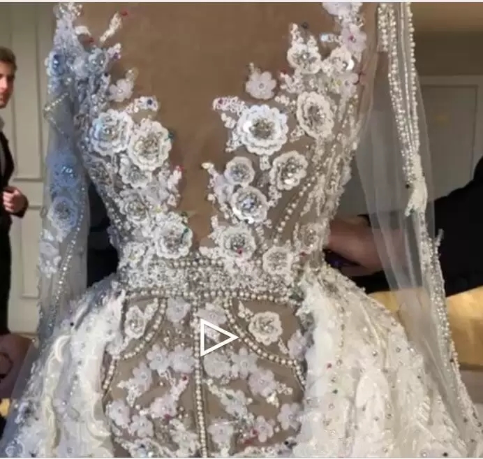 2022 Sparkly Luxurious African Wedding Dresses With Skirts Lace Beaded Sheath Bridal Dresses Long Sleeves See Through Wedding Gowns