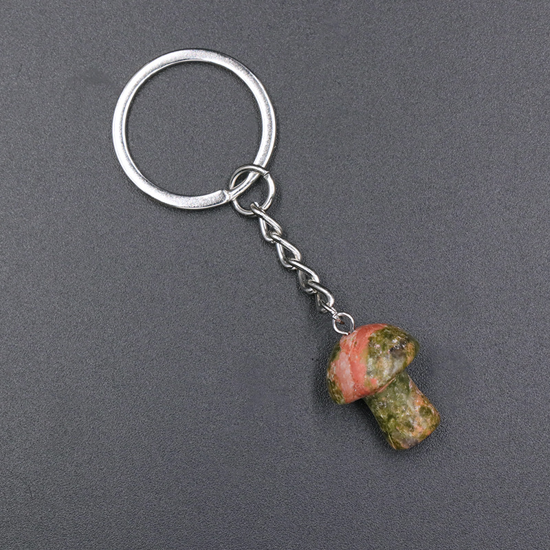 Mini Mushroom Statue Key rings Chains Tiger's Eye Amethyst Rose Quartz Charms Keychains Healing Crystal Keyrings