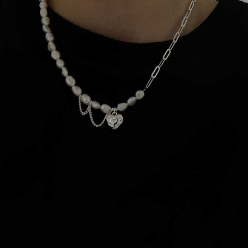 Strands Strings FOXANRY Stamp Necklace for Women Trendy Elegant Asymmetry Chain Pearls Smooth LOVE Heart Bride Jewelry Lover Gifts 230325