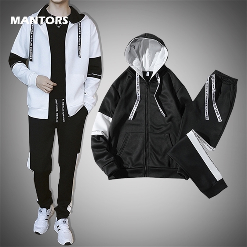 Men Sweatshirt Set Spring Autumn Hooded Tracksuit Men's Set Sporting Two Pieces Casual Sportswear Suits HoodiesPants Male Sets 201210