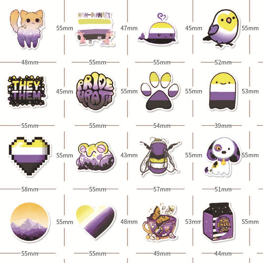 60Pcs Nonbinary Pride Stickers Graffiti Kids Toy Skateboard car Motorcycle Bicycle Sticker Decals Wholesale