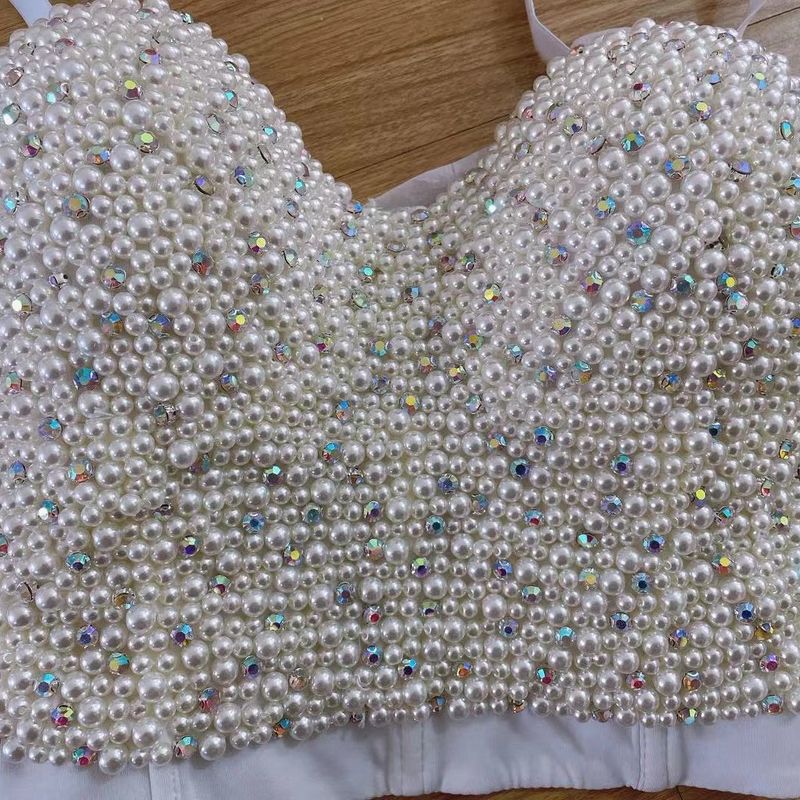 High-Quality Hand-Made Pearls Jewel Diamond Bralet Women's Bustier Bra Cropped Top Vest Plus Size w1165 220325