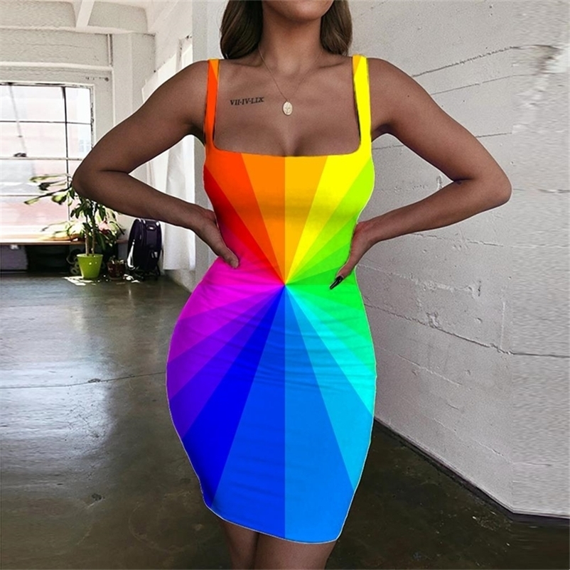 

KYKU Colorful Dress Women Rainbow Halter Sleeveless Dizziness Vestido Sexy Art Ladies Dresses Womens Clothing Party Beach 220614, Aadbbb-10419