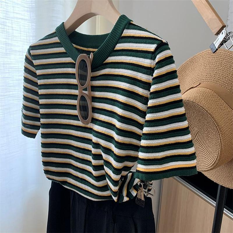 Women' T-Shirt Women' 2022 Summer Sweater Short Sleeve Casual Striped Ladies Top Loose Round Neck Tees Overside Blouse, Green
Women' T-Shirt Women' 2022 Summer Sweater Short Sleeve Casual Striped Ladies Top Loose Round Neck Tees Overside Blouse, Green