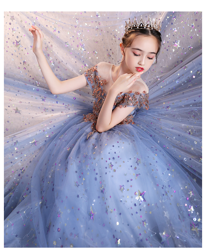 Tulle Little Girls Pageant Dresses Top Gold Sequin Or Length Blue Wer Girl Dress For Wedding Bow Sash Formal Kids Ball Gowns 403 6660311