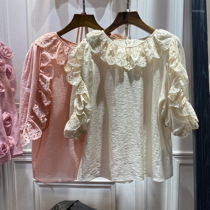 Women' Blouses & Shirts Europe Station 2022 Summer Embroidered Water Soluble Lace Round Neck Bubble Sleeve Silk Cotton Solid Top, Beige
Women' Blouses & Shirts Europe Station 2022 Summer Embroidered Water Soluble Lace Round Neck Bubble Sleeve Silk Cotton Solid Top, Beige