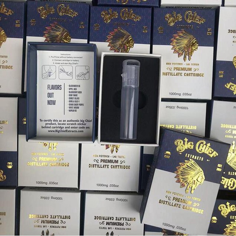 Big Chief Vape Cartridge Packaging boxes 0.8ml Ceramic Glass Tank Premium distillate Cartridges Dab Pen Wax Vaporizer Empty Cartridges 510 Thread Thick Oil Carts
Big Chief Vape Cartridge Packaging boxes 0.8ml Ceramic Glass Tank Premium distillate Cartridges Dab Pen Wax Vaporizer Empty Cartridges 510 Thread Thick Oil Carts