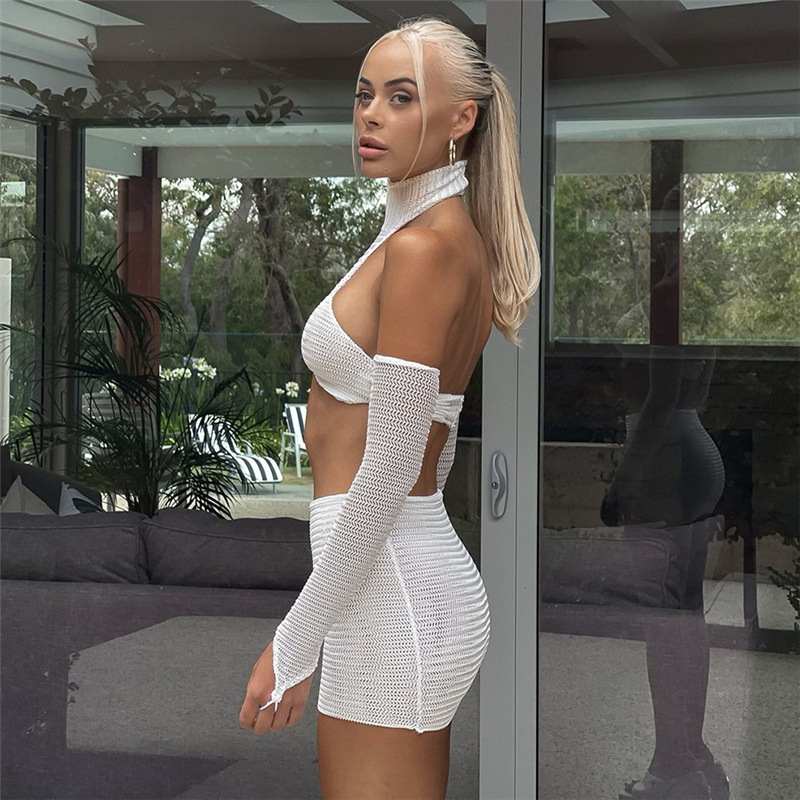 Adogirl Sexy Two Piece Set Women Summer Off Shoulder Halter Crop Top Bodycon Mini Skirt Sets Matching Set Summer Clothes 220602