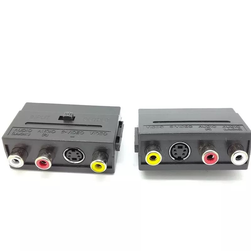 SCART Adaptor AV Block To 3 RCA Phono Composite S-Video With In/Out Switch