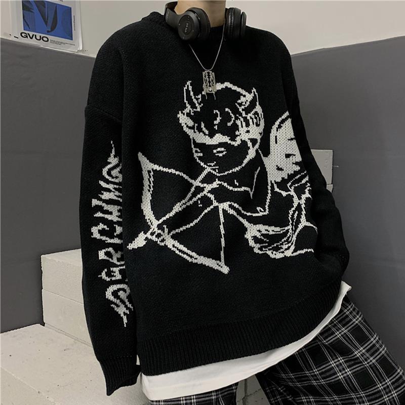 Men's Sweaters Harajuku Punk Gothic Angel Hip Hop Street Crew Neck Pullover Women Y2K Retro Trend Korean Thicken Loose Knitted Sweater Women
Men's Sweaters Harajuku Punk Gothic Angel Hip Hop Street Crew Neck Pullover Women Y2K Retro Trend Korean Thicken Loose Knitted Sweater Women