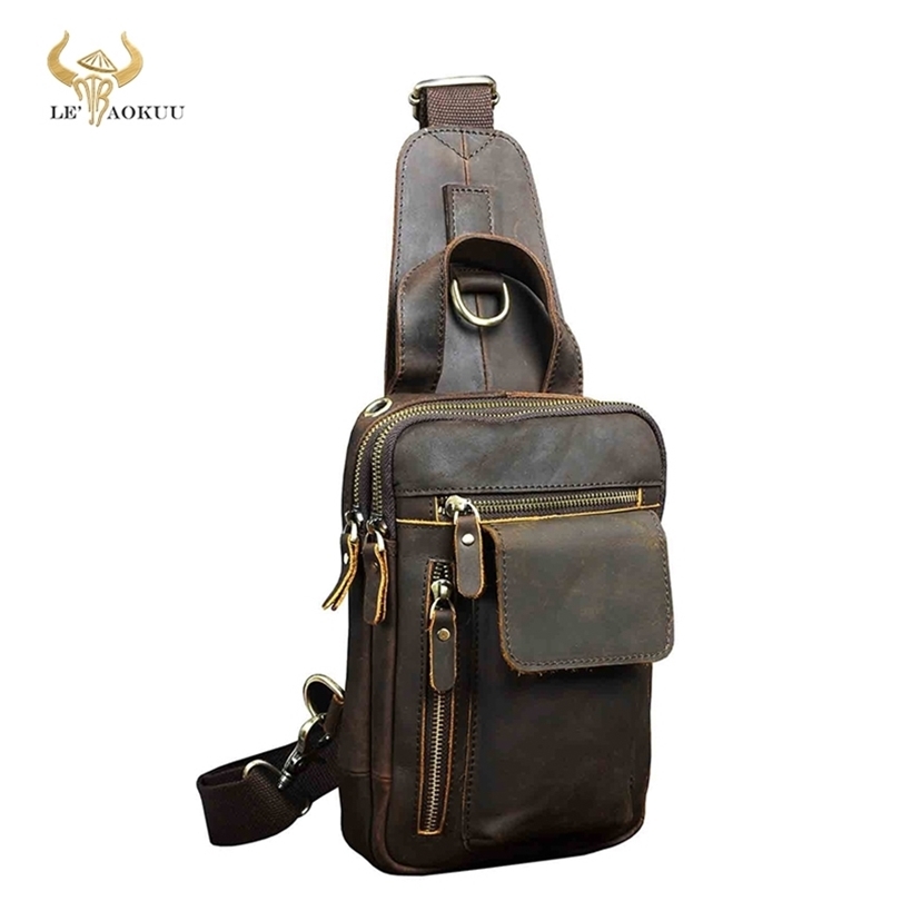 Quality Men Crazy Horse Leather Fashion Sling Chest Bag Design Travel Triangle Cross body Bag Daypack 8" Tablet Tea Male B574d 201118, Gold
Quality Men Crazy Horse Leather Fashion Sling Chest Bag Design Travel Triangle Cross body Bag Daypack 8" Tablet Tea Male B574d 201118, Gold