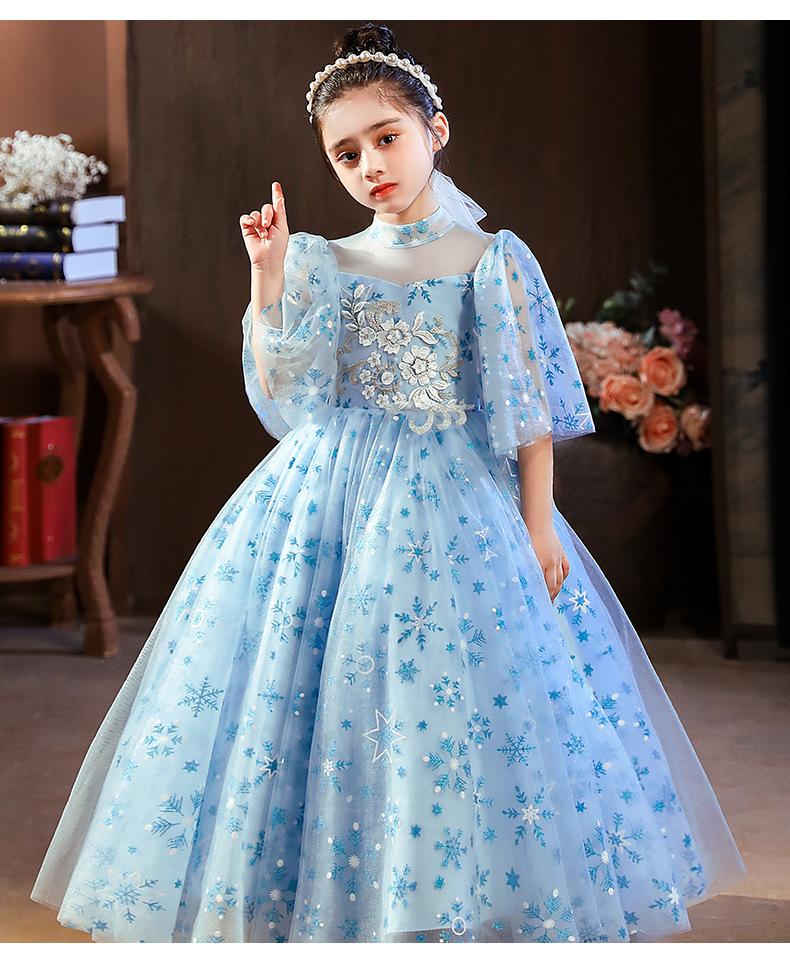 Vintage Lace Ball Gowns Pageant Dresses Off Shoulder 3/4 Long Sleeves Kids Flower Girl Dress Ruffle Sweep Train Sequined Prom Dreses 403