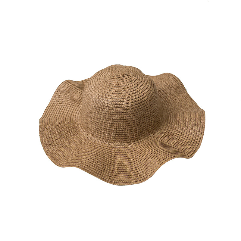 All Match Big Brimmed Hats Solid Color Wavy Straw Hat Women Sun Protection Sunshade Caps for Summer