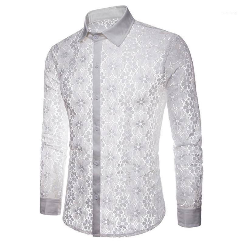 Shirt Men Sexy Long Sleeve Solid Color Lace See Through Clubwear Buttons Down Men's Casual Shirts, Black
Shirt Men Sexy Long Sleeve Solid Color Lace See Through Clubwear Buttons Down Men's Casual Shirts, Black