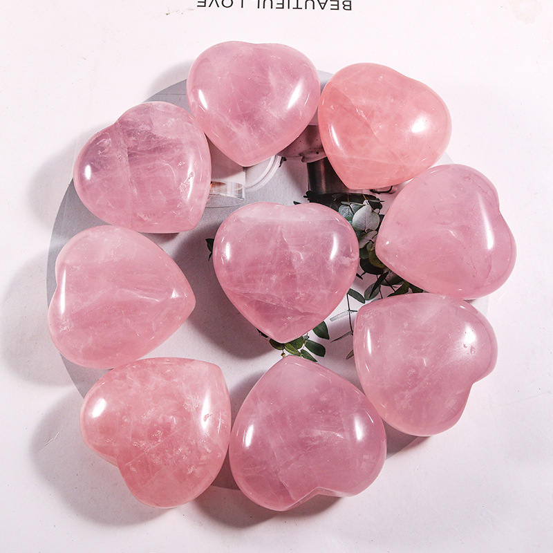 Natural pink Crystal Stone Ornaments Carved 40*20MM Heart Chakra Reiki Healing Quartz Jewelry Making Home Decor