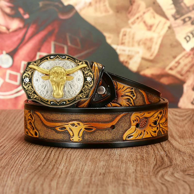 Belts Western Cowboy Men's Leather Dai Personality Embossed Belt Youth Fashion Trend Domineering Bull Head BuckleBelts, White
Belts Western Cowboy Men's Leather Dai Personality Embossed Belt Youth Fashion Trend Domineering Bull Head BuckleBelts, White