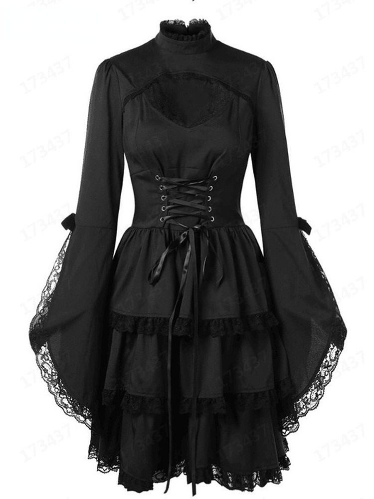 Vintage Elegant Lace Up Goth Retro Party Dresses Women Gothic Punk Long Flare Sleeve Sexy Black Mesh Sawing 220622
Vintage Elegant Lace Up Goth Retro Party Dresses Women Gothic Punk Long Flare Sleeve Sexy Black Mesh Sawing 220622