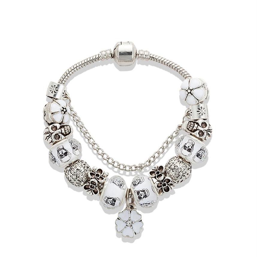 Fashion White Flower Pendant Bracelet Luxury Designer Silver Plated Original Box Set Suitable for Pandora DIY Skull Beaded Bracele2260
Fashion White Flower Pendant Bracelet Luxury Designer Silver Plated Original Box Set Suitable for Pandora DIY Skull Beaded Bracele2260