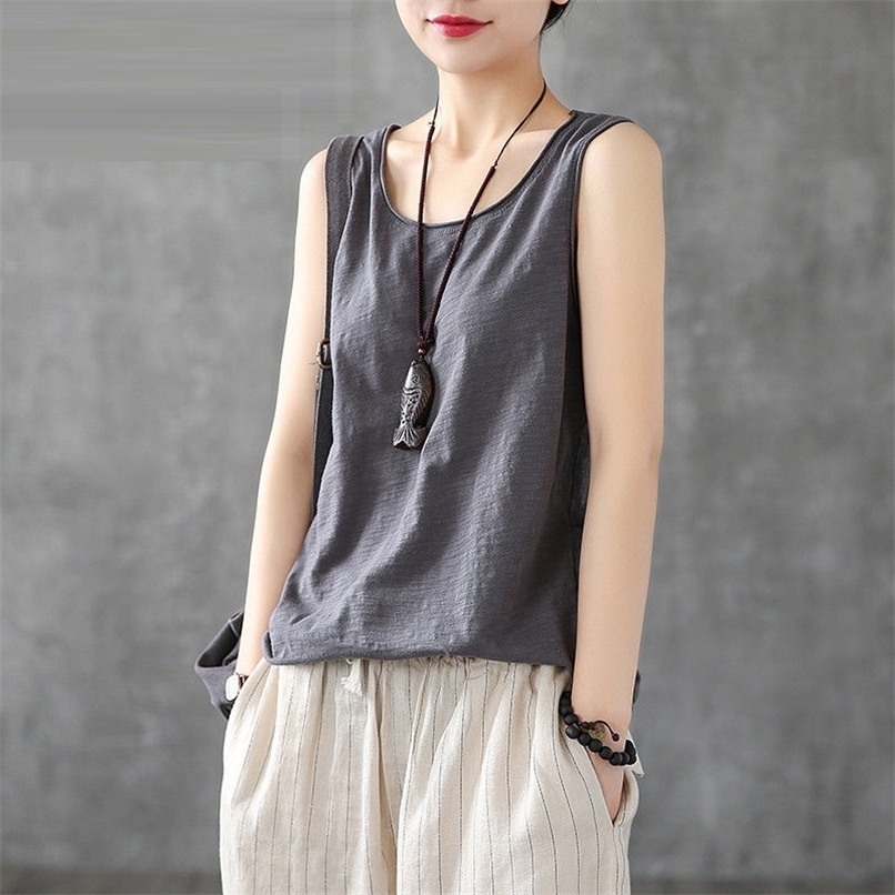 100% Cotton Loose Tank Tops Summer Style Women Casual Solid Plus Size Female Basic Sleeveless High Quality D363 220316