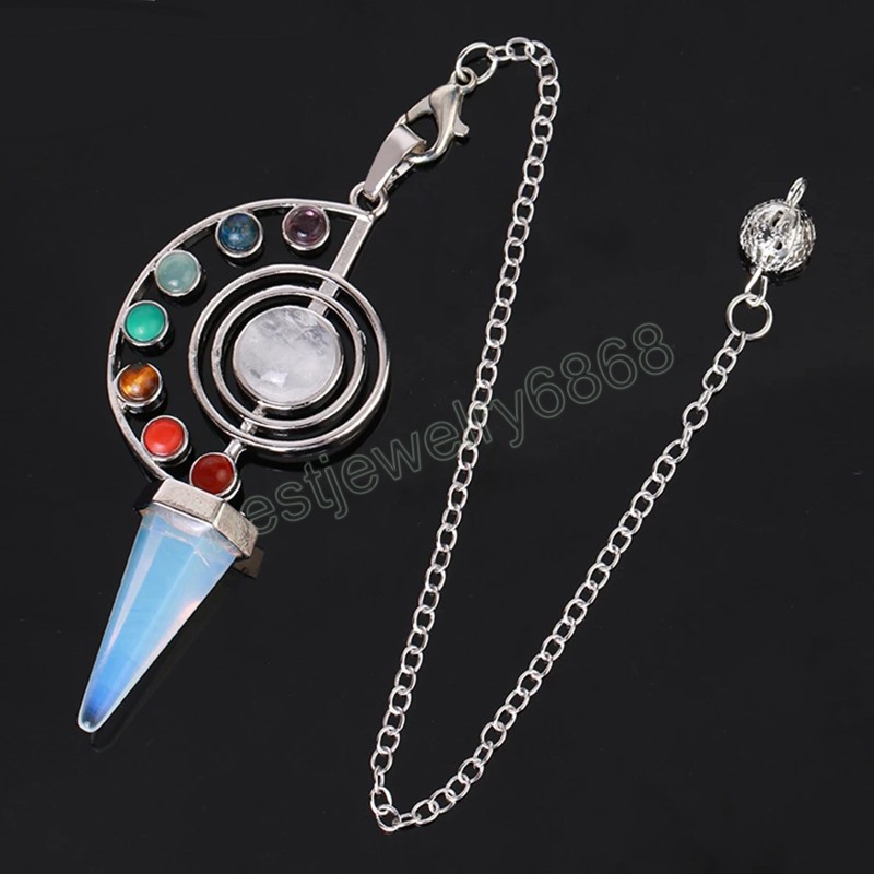 7 Chakra Crystal Pendulum for Dowsing Divination Healing Natural Stone Cone Pendant Pendulo Balancing Pendulum Amulet
