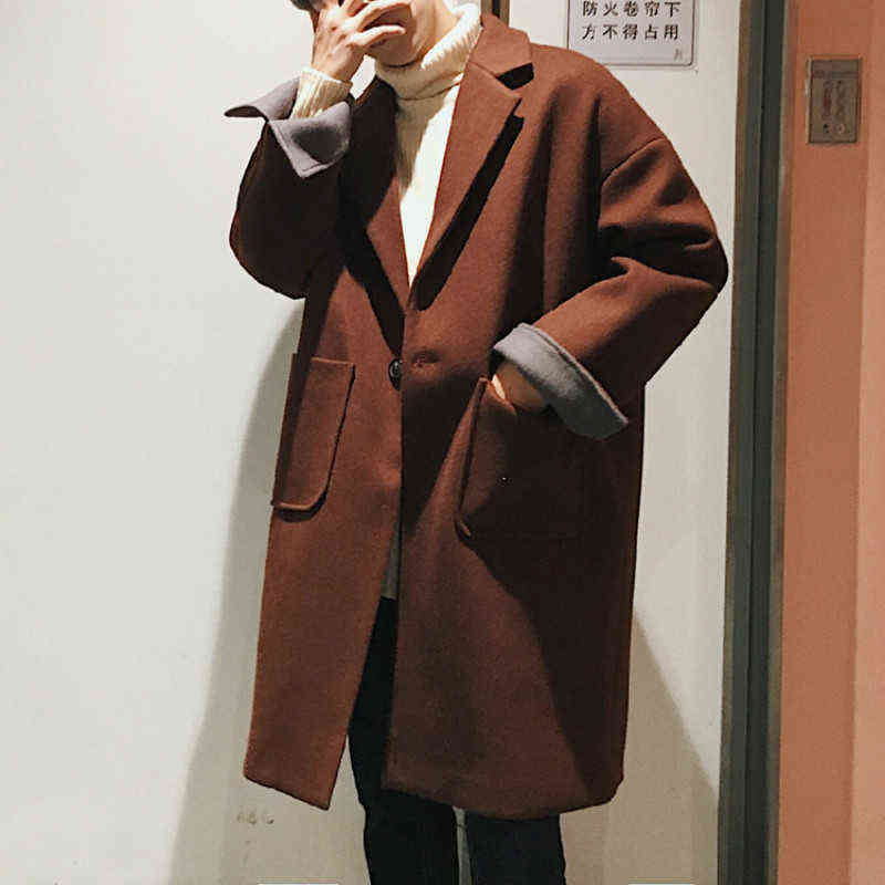 Solid Wool Jacket Mens Casual Winter Overcoat Men Turn Down Collar Trench Coats Male Casual Korean Windbreaker Men 201120 T220810
