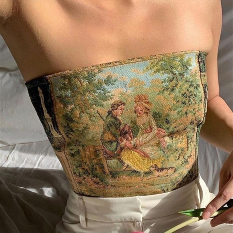 Y2K Top Women Corset Christmas Lace Up Tanks Slim Strapless Crop Sexy Party Club Backless Print Vest 90s Vintage Clothes 220325