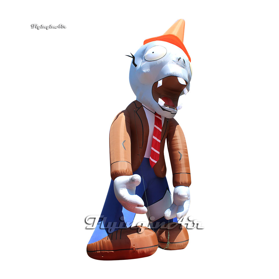 Scary Halloween Inflatable Zombie Cartoon Character 6m Air Blow Up PvZ Conehead Zombie For Park Decoration