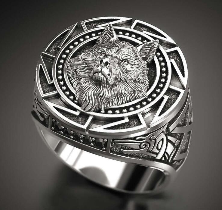 Viking Warrior Wolf Head Rings for Men Punk Jewelry Retro Wolf Totem Male Silver Color Ring Hip Hop Finger Bands GC894