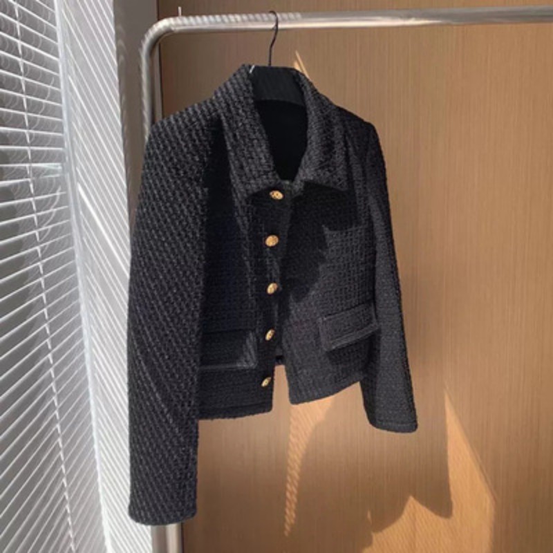 Runway Fall Winter Vintage Cropped Jacket Womens Korean Fashion Black Casual Tweed Jackets Elegant Chic Brand Outwear Coat 220817 - view 6