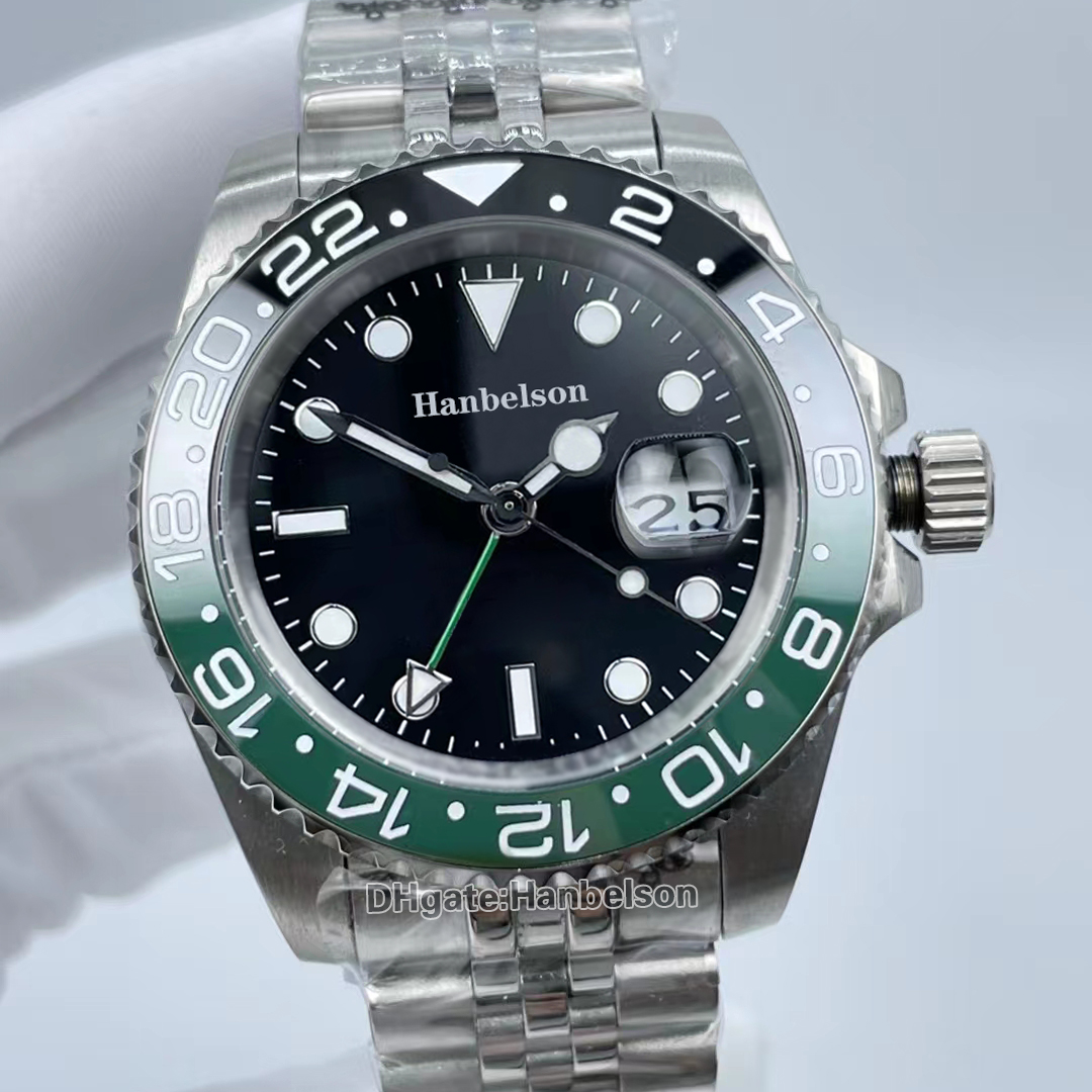 Men watches 40MM Automatic Movement Adjust hands black green Ceramic Bezel sapphire glass luminous stainless steel strap Wristwatches, 9. green right crown 
Men watches 40MM Automatic Movement Adjust hands black green Ceramic Bezel sapphire glass luminous stainless steel strap Wristwatches, 9. green right crown