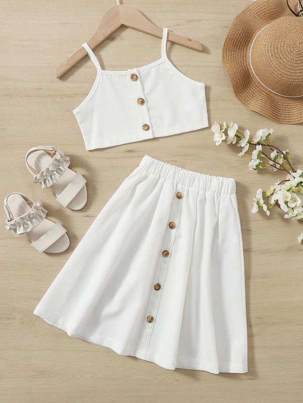 Toddler Girls Button Front Cami Top With Skirt SHE