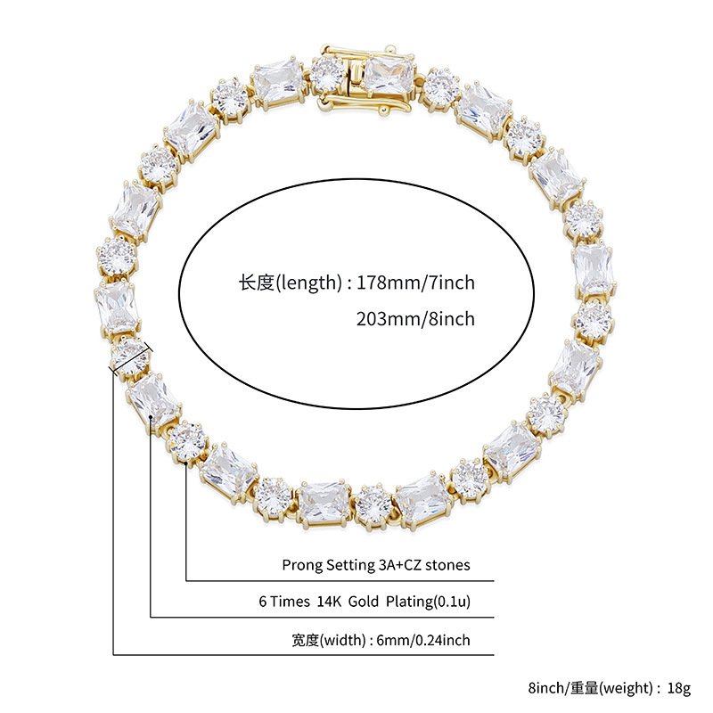 3-15mm Iced Out Tennis Chain Bracelet Gold Luxury Round Square Baguette CZ Stone Cubic Zirconia Full Diamond Hip Hop Rapper Designer Jewelry Homme Bij