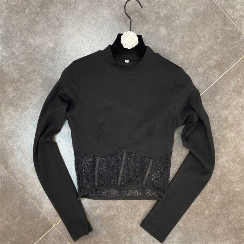 DEAT Spring Arrivals Solid Color Round Collar Long Sleeve Lace Bottom Open Back High Street Shirt MZ330 210709, Black
DEAT Spring Arrivals Solid Color Round Collar Long Sleeve Lace Bottom Open Back High Street Shirt MZ330 210709, Black