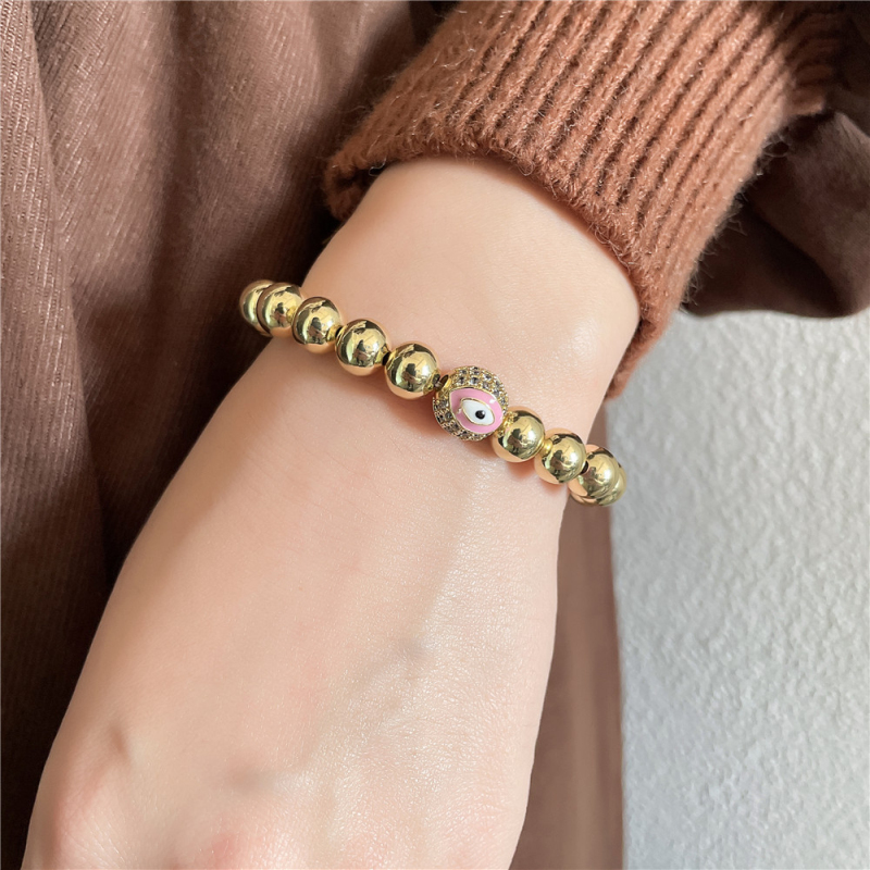 New Popular Copper Beads Strands Bracelet Micro Pave Evil Eye Bracelets