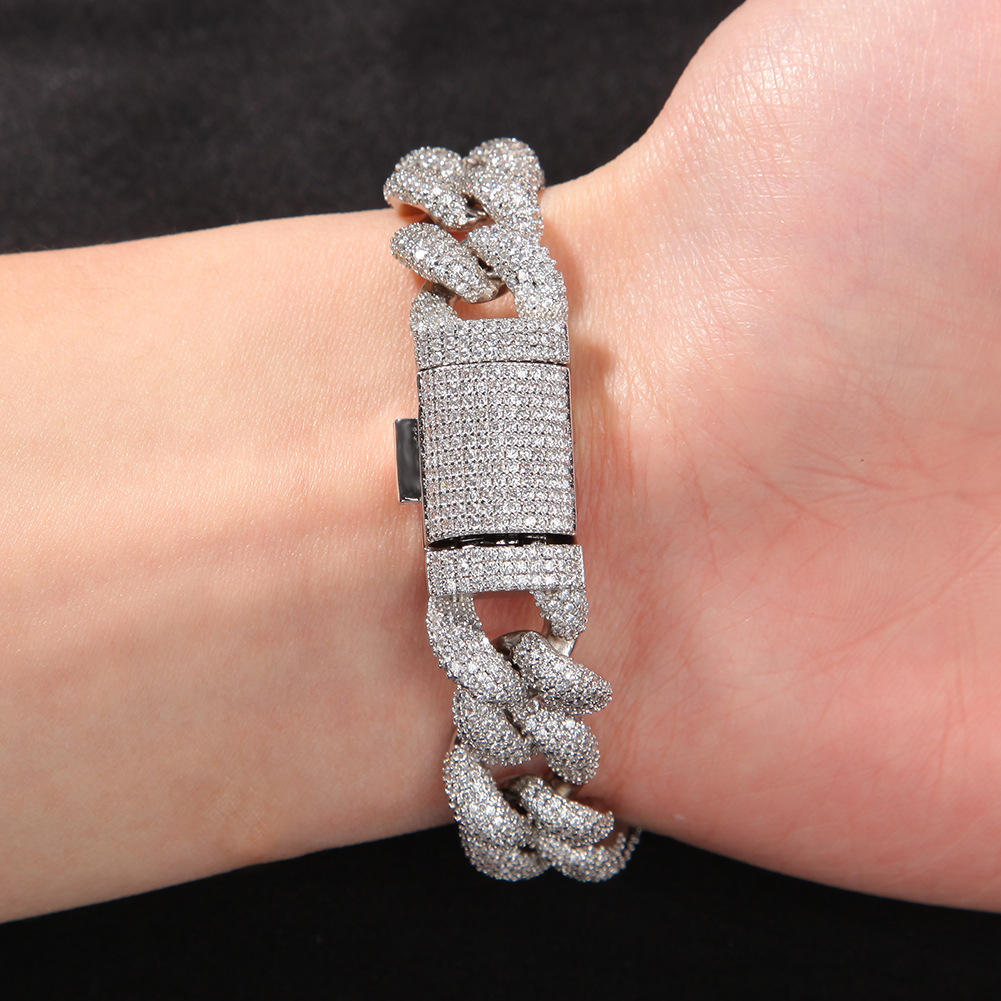 Fashion Mens Hip Hop Bracelet Jewelry 3D Iced Out Chain Gold Silver Miami Cuban Link Chains Bracelets 14MM
