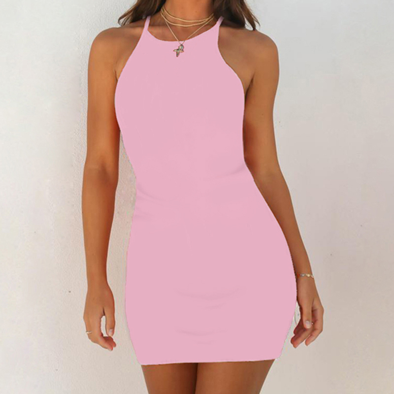 Women Bodycon Dress Sexy Sleeveless Tank Slim Mini Short Club Dress Stretch Party Sundress Office Lady Pink Yellow Summer Dress