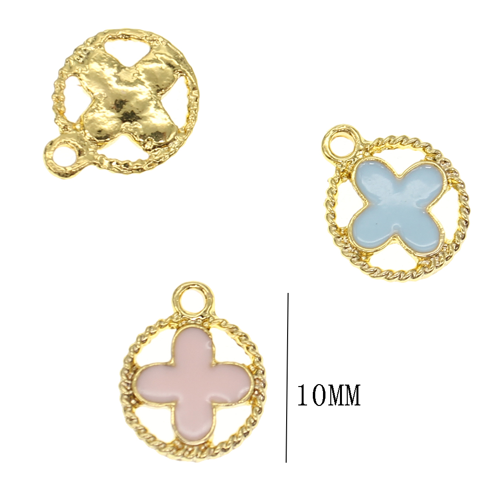 20pcs Cute Small Mix Color Silver /Gold Plated DIY Craft Charms For Kids Enamel Round Four Leaves Clover Shape Pendant Charm For Bracelet /Necklace Ma