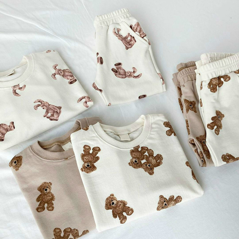 Fashion Baby Girl Clothes Set Kids Cartoon Bear Tops And Pants Suit Toddler Boys Sweatshirt Trousers 2pcs Boy 220509